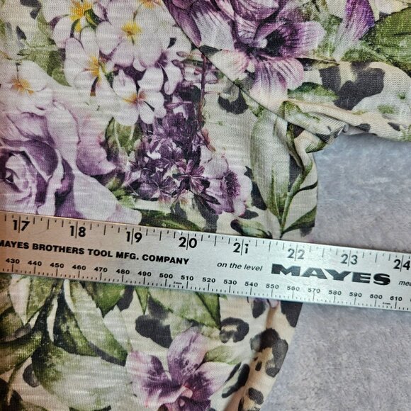 Time & Tru Womens Top XL Long Sleeve Floral Leopard Print Gathered Hem colorful - Picture 5 of 11